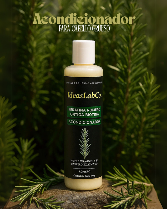 Acondicionador para Cabello Grueso y Voluminoso con Romero Keratina Ortiga y Biotina (220 gr.) - IdeasLabCo™