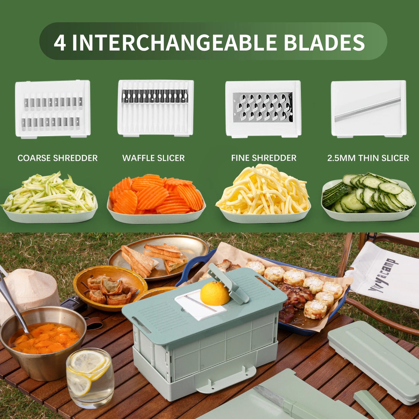 ¡Súper KIT para tu cocina! Rebanadores 4 en 1 de Verduras + Tabla de Cortar Plegable + Pelador + Cuchillo y más