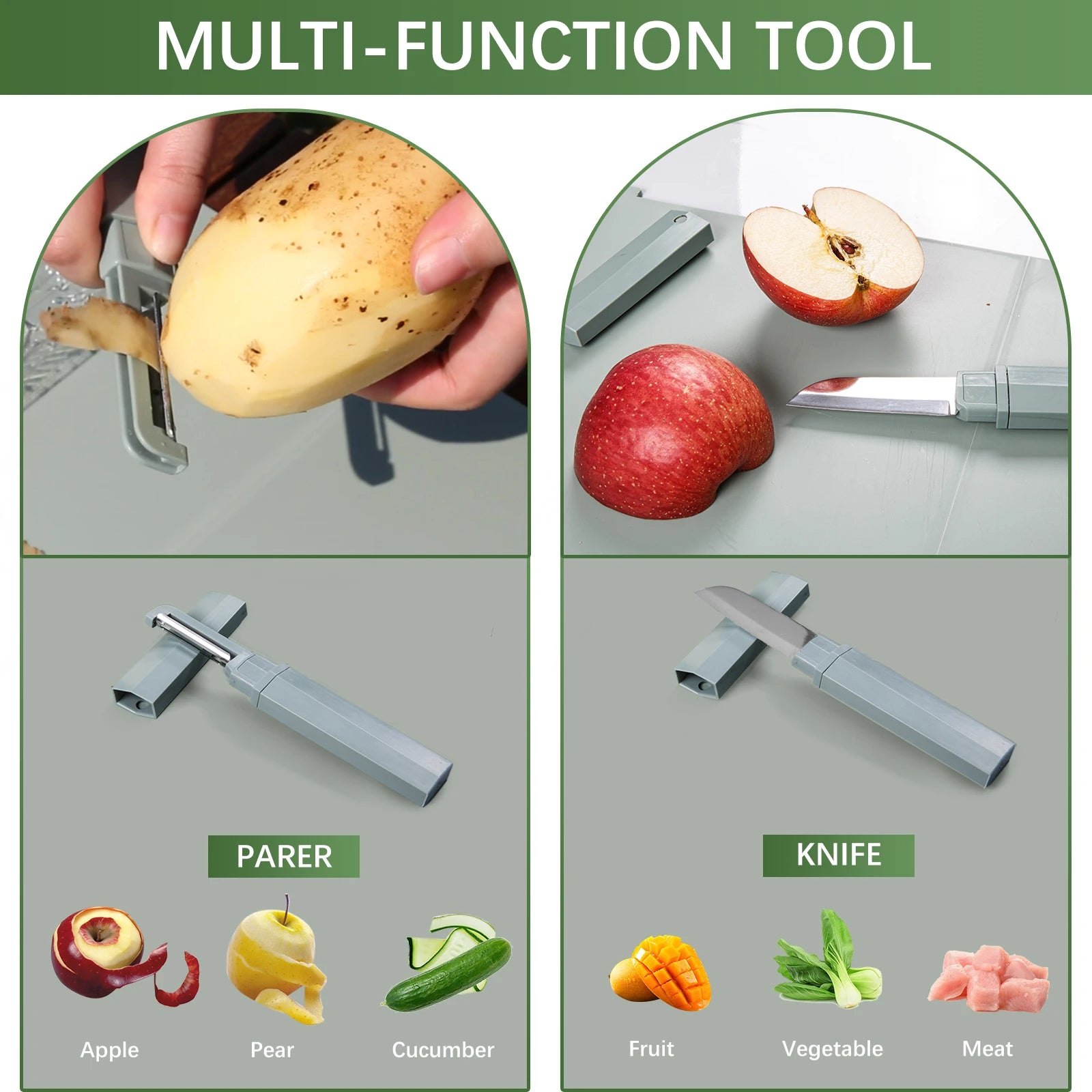 ¡Súper KIT para tu cocina! Rebanadores 4 en 1 de Verduras + Tabla de Cortar Plegable + Pelador + Cuchillo y más