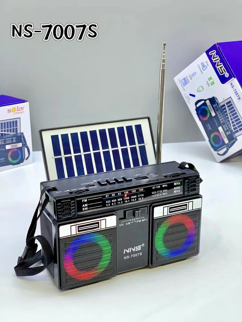 Radio con Panel Solar AM/FM, USB, MP3, TF, LED, Bluetooth!