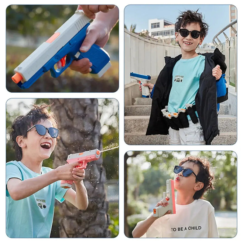 COMBO REFRESCA TU VERANO : Pistola de Agua GLOCK  +  Bazooka de Burbujas de Luces Antiderrame