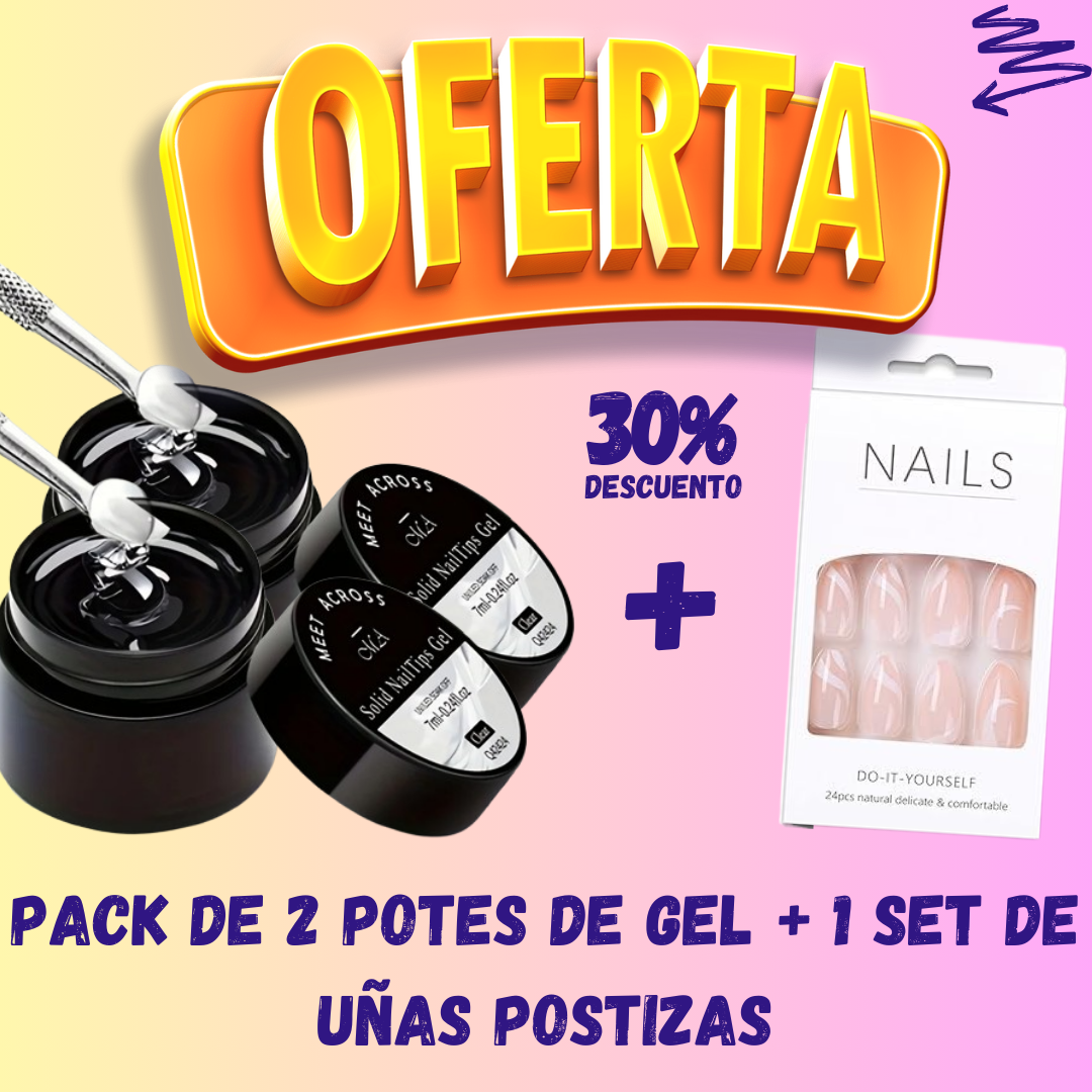 ¡Aprovecha la Súper Promoción de 2 Potes de Gel + 1 Set de Uñas Postizas!
