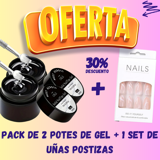 ¡Aprovecha la Súper Promoción de 2 Potes de Gel + 1 Set de Uñas Postizas!