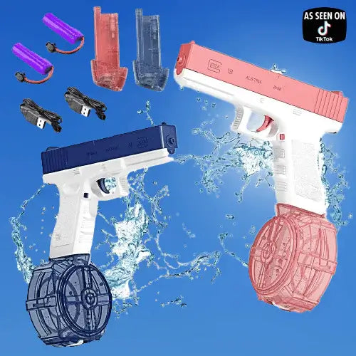 COMBO REFRESCA TU VERANO : Pistola de Agua GLOCK  +  Bazooka de Burbujas de Luces Antiderrame